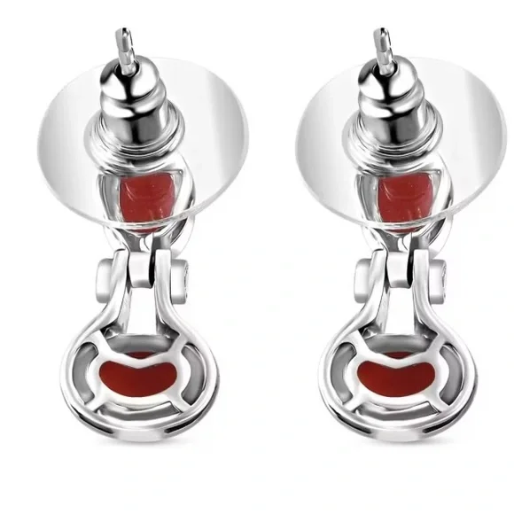 NWT Mediterranean Coral & White Zircon Earrings in Platinum over .925 Sterling